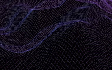 Karanlık bir arka plan üzerinde soyut manzara. Siber uzay donanması mavi ızgara. merhaba teknoloji ağı. 3d illüstrasyon