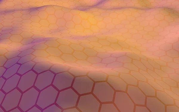 Kolorowy plaster miodu w kolorze gradientowym na jasnym tle. Perspektywa wielokąta wygląda jak plaster miodu. Falista powierzchnia. Geometria izometryczna. 3D ilustracja — Zdjęcie stockowe