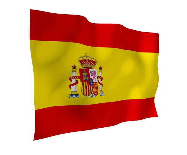 Flaga Hiszpanii. Oficjalny symbol państwa Królestwa Hiszpanii. Koncepcja: strony internetowe, sportowe, kursy językowe, podróże, elementy konstrukcyjne. Ilustracja 3D — Zdjęcie stockowe