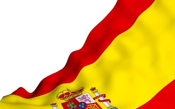 Die Flagge Spaniens. Offizielles Staatssymbol des Königreichs Spanien. Konzept: Web, Sportseiten, Sprachkurse, Reisen, Gestaltungselemente. 3D-Illustration — Stockfoto