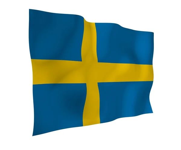 The flag of Sweden. Official state symbol of the Kingdom of Sweden. A blue field with a yellow Scandinavian cross that extends to the edges of the flag. 3d illustration — Stock Photo, Image