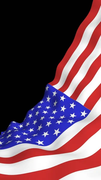 Flagge der Vereinigten Staaten von Amerika auf dunklem Hintergrund schwenkend. Stars and Stripes. Staatssymbol der USA. 3D-Illustration — Stockfoto