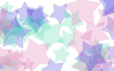 Beyaz arkaplanda çok renkli yarı saydam yıldızlar. Kırmızı tonlar. 3B illüstrasyon