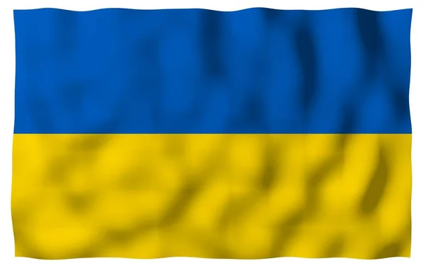 The flag of Ukraine on a white background. National flag and state ensign. Blue and yellow bicolour. 3D illustration waving flag — Stock Photo, Image