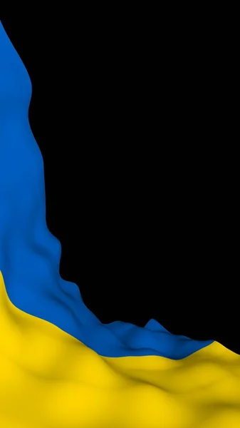 A bandeira da Ucrânia sobre um fundo escuro. Bandeira nacional e insígnia estadual. Bicolor azul e amarelo. Ilustração 3D acenando bandeira — Fotografia de Stock