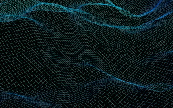 Paisaje abstracto sobre un fondo oscuro. Red azul marino ciberespacial. red de alta tecnología. Ilustración 3D —  Fotos de Stock