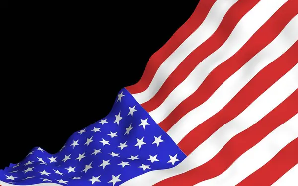 Machająca flaga Stanów Zjednoczonych Ameryki na ciemnym tle. Gwiazdy i paski. Stanowy symbol USA. 3D ilustracja — Zdjęcie stockowe