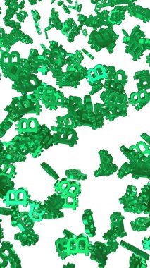 Beyaz arka planda dijital para birimi sembolü Bitcoin. Bitcoin düşüşü. Sanal ekranda kripto para birimi grafiği. İş, finans ve teknoloji kavramı. 3B illüstrasyon