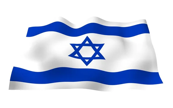 Le drapeau d'Israël. Symbole d'État de l'État d'Israël. Une étoile bleue de David entre deux bandes horizontales bleues sur un champ blanc. Illustration 3d — Photo