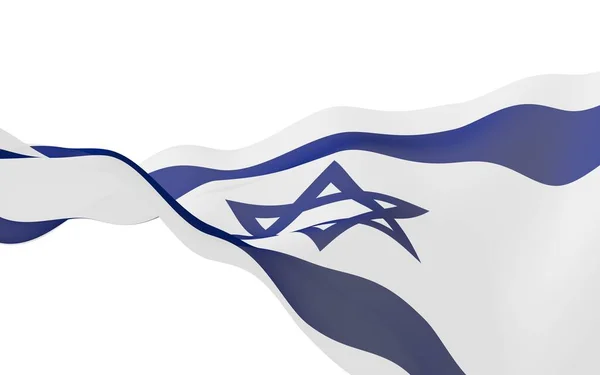 La bandiera di Israel. Simbolo di Stato dello Stato di Israele. Una stella blu di David tra due strisce blu orizzontali su un campo bianco. Illustrazione 3d — Foto Stock