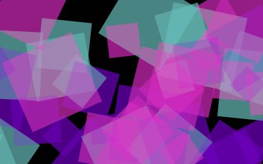 Koyu arka plan üzerinde çok renkli yarı saydam kareler. Pembe tonları. 3d illüstrasyon