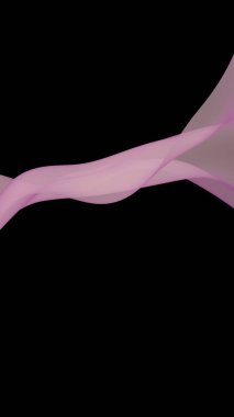 Soyut dalga. Eşarp. Siyah arka planda parlak kurdele. Soyut duman. Raster hava desteği. Dikey görüntü yönlendirmesi. 3B illüstrasyon