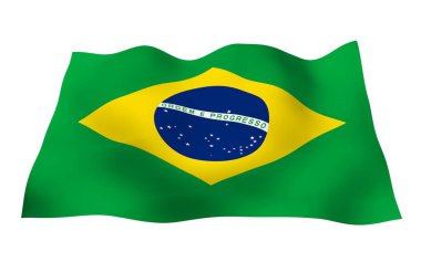 Brezilya bayrağı sallayarak. Ordem e Progresso. Sipariş ve ilerleme. Rio de Janeiro. Güney Amerika. Devlet sembolü. 3D çizim