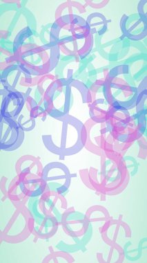 Beyaz arka planda saydam dolar işaretleri var. 3B illüstrasyon