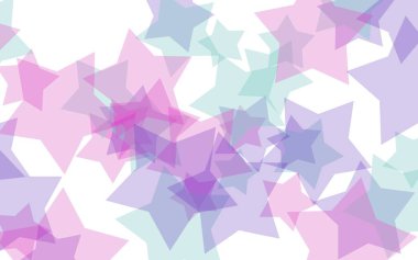 Beyaz arkaplanda çok renkli yarı saydam yıldızlar. Kırmızı tonlar. 3B illüstrasyon