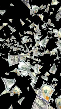 Dolar banknotlar uçan koyu arka plan üzerinde izole. Para havada uçuyor. 100 ABD banknotlar yeni örnek. 3D çizim