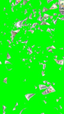 Kromakeyle izole edilmiş uçan dolar banknotları. Havada para uçuyor. 100 Amerikan doları yeni numune alıyor. Dikey oryantasyon. 3B illüstrasyon