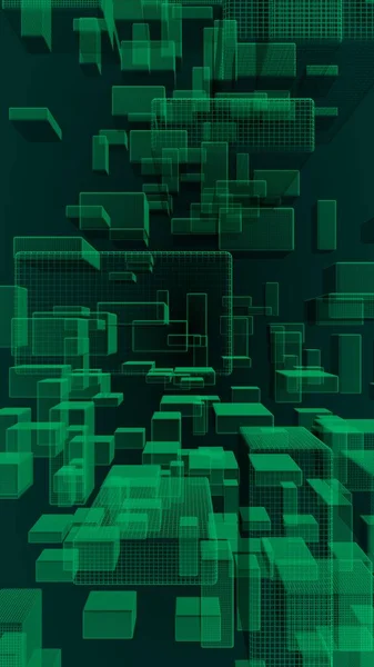 緑と濃い抽象的なデジタルおよび技術の背景 四角形を繰り返しパターン イラストレーション — ストック写真