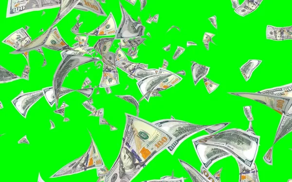 Banconote Dollari Volanti Isolate Chromakey Soldi Volano Aria 100 Banconote — Foto Stock