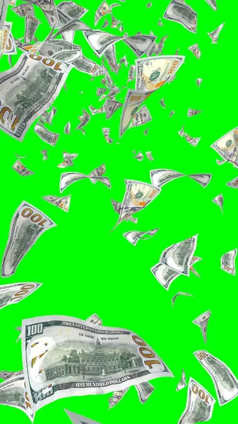 Flying Dollars Banknotes Isolated Chromakey Money Flying Air 100 Banknotes — Stock Photo, Image