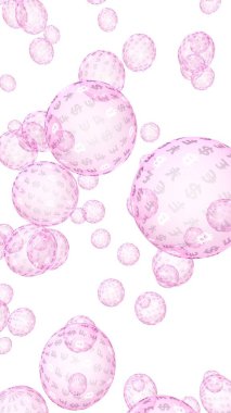 Bitcoin ekonomik mali balonu. kripto para birimi 3d illüstrasyon. İş konsepti. Beyaz arka planda pembe kabarcıklar. Bit, Sikke, madencilik kavramı