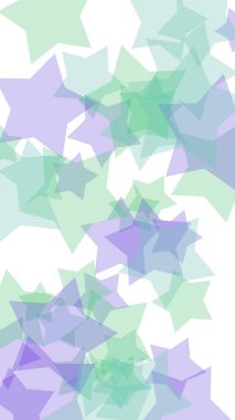 Beyaz arka plan üzerinde çok renkli yarı saydam yıldızlar. Yeşil tonları. 3d illüstrasyon