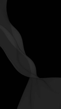 Siyah soyut arka plan. Kanat çırpan siyah eşarp. Rüzgâr siyah kumaşında sallanıyor. Dikey oryantasyon. 3B illüstrasyon