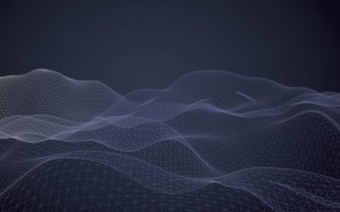 Karanlık bir arka plan üzerinde soyut manzara. Siber uzay donanması mavi ızgara. merhaba teknoloji ağı. 3d illüstrasyon