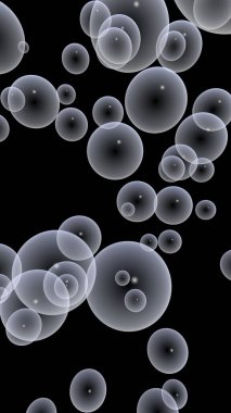 Karanlık arka plan ve aydınlık kabarcıklar. Duvar kağıdı, balonlu doku. 3B illüstrasyon