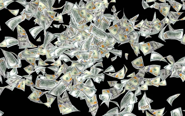 Літаючих Банкнот Доларів Ізольовані Темному Тлі Гроші Літають Повітрі 100 — стокове фото
