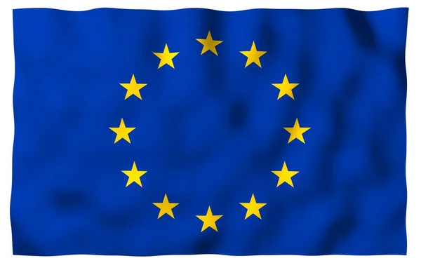Ελαφρώς Κυματιστή Σημαία Της Ευρωπαϊκής Ένωσης Απομονωμένη Λευκό Φόντο Τρισδιάστατη — Φωτογραφία Αρχείου