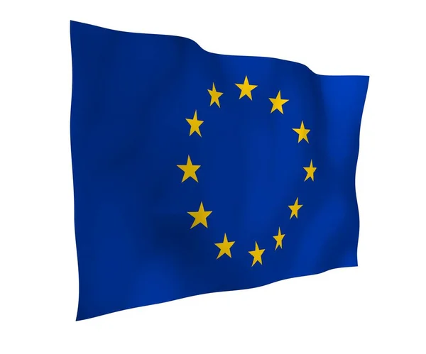 Slightly Waving Flag European Union Isolated White Background Rendering Symbol — Stock Photo, Image