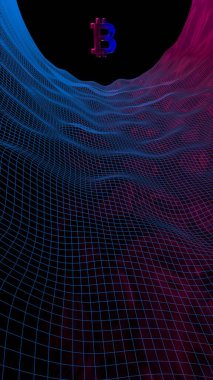 Soyut karanlık arka planda dijital para birimi sembolü Bitcoin. Kripto para piyasasının büyümesi. İş, finans ve teknoloji konsepti. 3d illüstrasyon