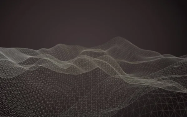 茶色の背景に抽象的な風景 サイバースペースグリッド ハイテクネットワーク 3D技術イラスト 3Dイラスト — ストック写真