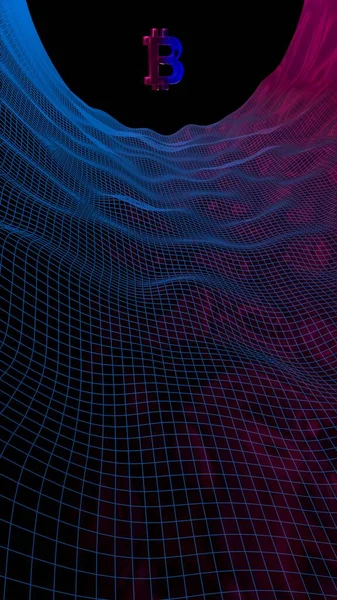 Soyut karanlık arka planda dijital para birimi sembolü Bitcoin. Kripto para piyasasının büyümesi. İş, finans ve teknoloji konsepti. 3d illüstrasyon