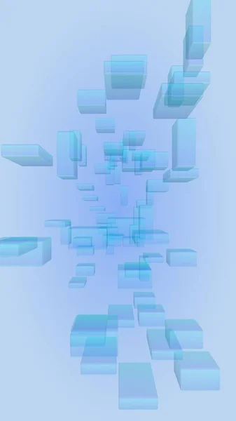 蓝色和白色的抽象数字和技术背景 重复矩形的模式 垂直方向 3D插图 — 图库照片
