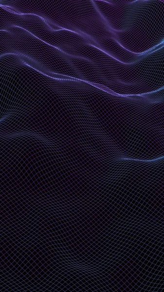 Абстрактный Пейзаж Тёмном Фоне Фиолетовая Сетка Киберпространства Tech Сеть Иллюстрация — стоковое фото