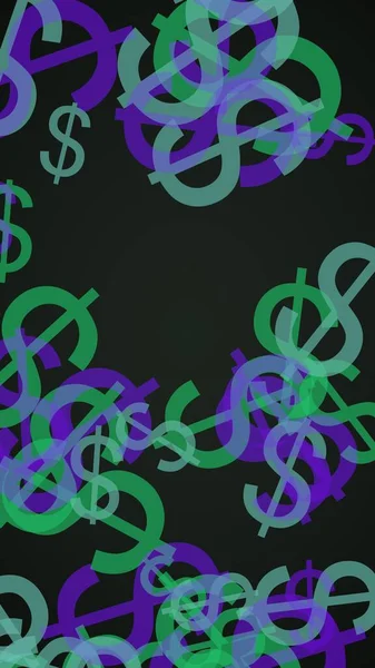 Signos Dólar Translúcidos Multicolores Sobre Fondo Oscuro Tonos Verdes Ilustración — Foto de Stock