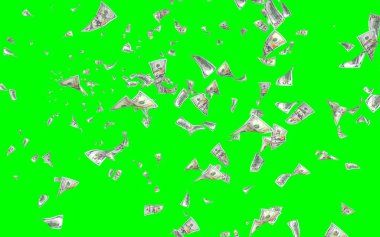 Kromakeyle izole edilmiş uçan dolar banknotları. Havada para uçuyor. 100 Amerikan doları yeni numune alıyor. 3B illüstrasyon