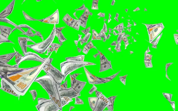 Vliegende Dollars Bankbiljetten Geïsoleerd Chromakey Het Geld Vliegt Lucht 100 — Stockfoto