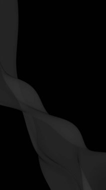 Siyah soyut arka plan. Kanat çırpan siyah eşarp. Rüzgâr siyah kumaşında sallanıyor. Dikey oryantasyon. 3B illüstrasyon