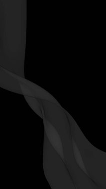 Siyah soyut arka plan. Kanat çırpan siyah eşarp. Rüzgâr siyah kumaşında sallanıyor. Dikey oryantasyon. 3B illüstrasyon