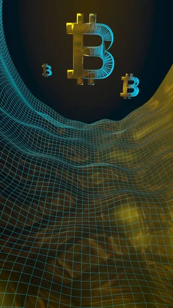 Moneda Digital Símbolo Dorado Bitcoin Sobre Fondo Oscuro Abstracto Crecimiento — Foto de Stock