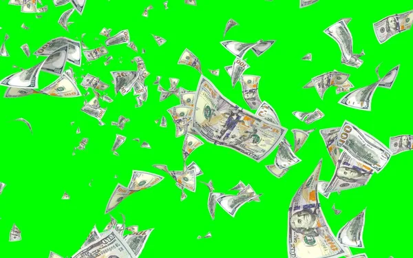 Banconote Dollari Volanti Isolate Chromakey Soldi Volano Aria 100 Banconote — Foto Stock