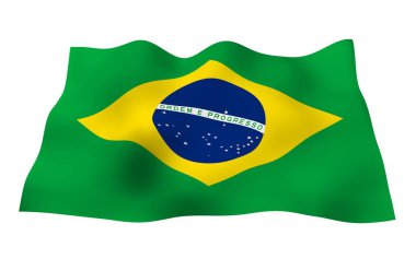 Brezilya bayrağı sallayarak. Ordem e Progresso. Sipariş ve ilerleme. Rio de Janeiro. Güney Amerika. Devlet sembolü. 3D çizim