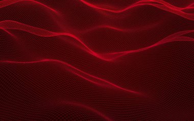 Kırmızı arka planda soyut manzara. Siber uzay şebekesi. merhaba teknoloji ağı. 3d illüstrasyon