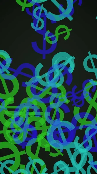Signos Dólar Translúcidos Multicolores Sobre Fondo Oscuro Tonos Verdes Ilustración — Foto de Stock