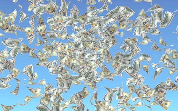 Flying Dollars Bankbiljetten Geïsoleerd Een Blauwe Achtergrond Geld Vliegt Lucht — Stockfoto