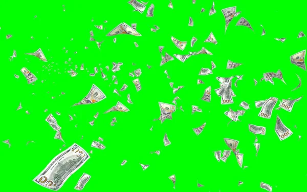 Vliegende Dollars Bankbiljetten Geïsoleerd Chromakey Het Geld Vliegt Lucht 100 — Stockfoto