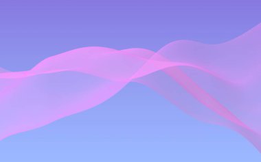 Mavi gökyüzü soyut arka plan pembe dalga. Çırpınan pembe atkı. Rüzgar pembesi kumaşa el sallıyor. 3d illüstrasyon